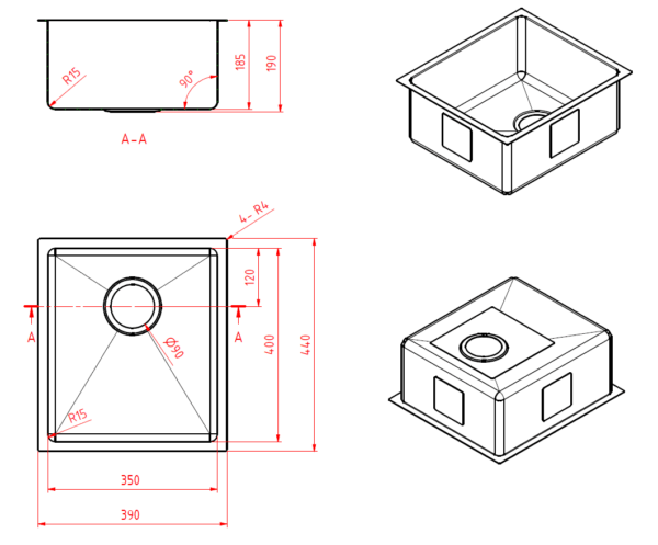UNBS-3540R - Gunmetal Sink 350*400*190 - Image 2