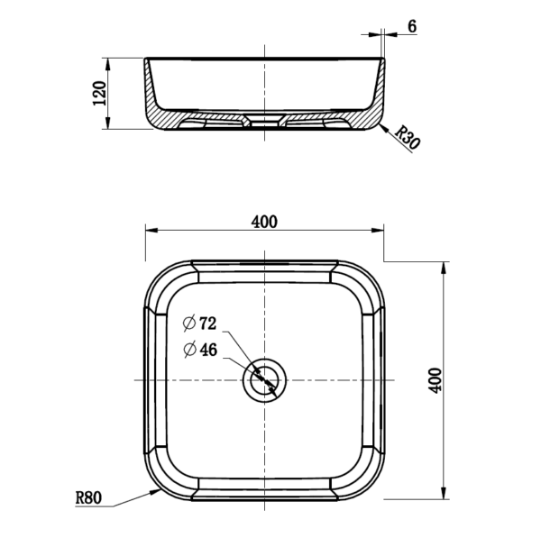 MG-7129 - Square Basin 400X400X120 - Image 2