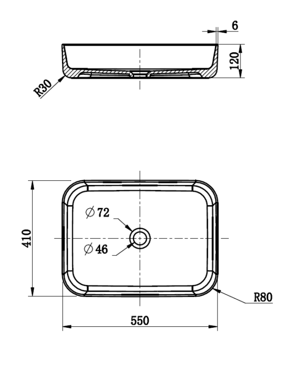MG-7130 - Rectangular Basin 550X410X120 - Image 2