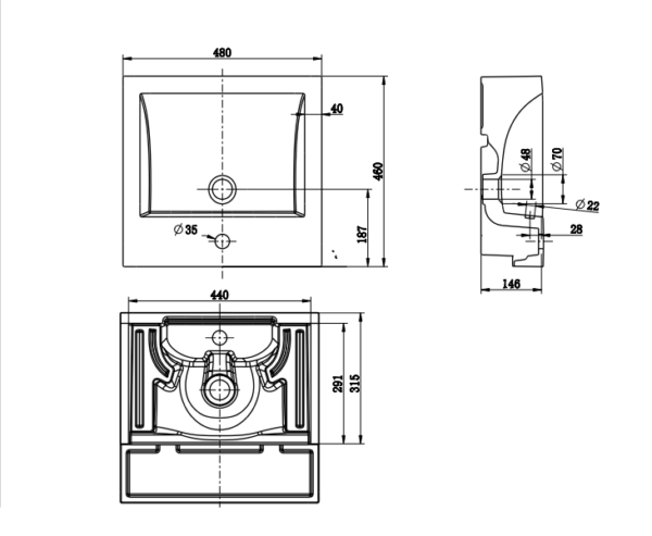 MG-8050J - Semi Recessed Basin 480*460*145 - Image 2