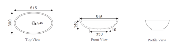 A433 - Oval Basin 515X390X145 - Image 2