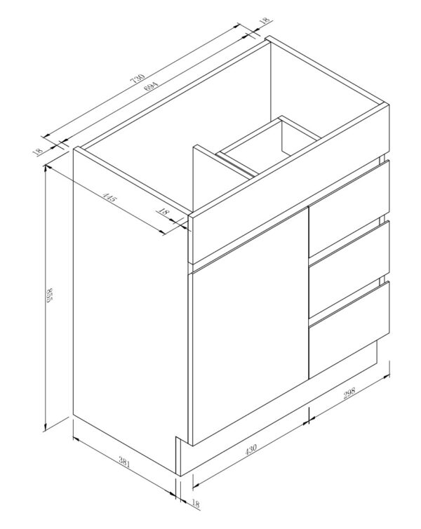 JQD-750-R - Rhd K/Board Vanity 750*460 - Image 2
