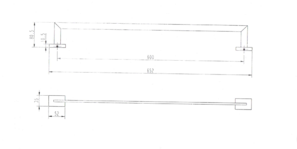 1524 - Rect Single Towel Rail 600mm - Image 2