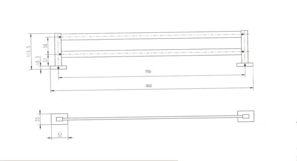 1572 - Rect Double Towel Rail 750mm - Image 2