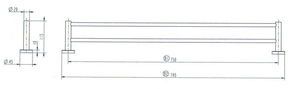 5072 - Round Double Towel Rail 750mm - Image 2
