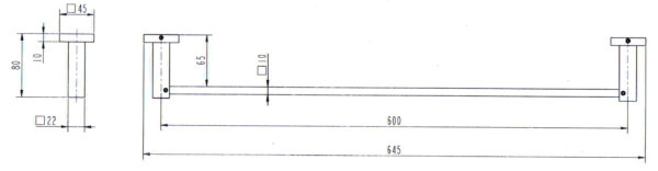 6024 - Sq Single Towel Rail 600mm - Image 2