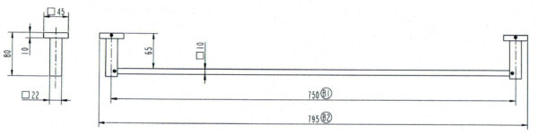 6036 - Sq Single Towel Rail 750mm - Image 2