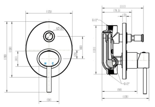 TK71D-S - Sp Oval Wall Mixer - Diverter - Image 2