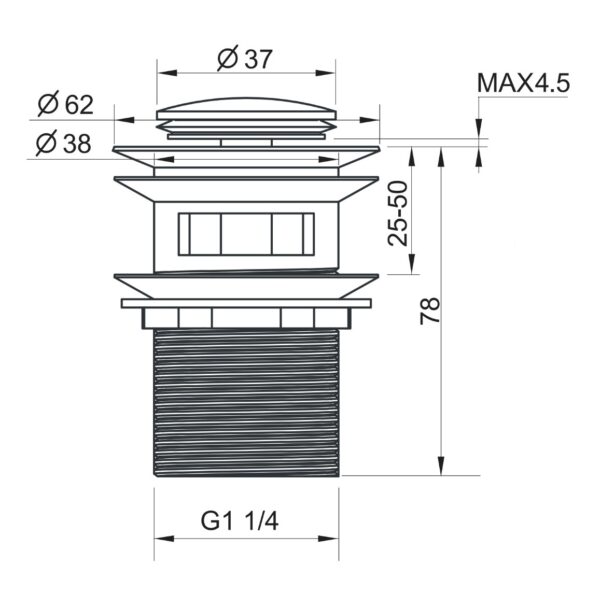 107-32 - Pop-Up Waste WITH Over Flow 32mm - Image 2